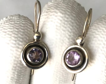 Dainty Amethyst Earring-Sterling Silver Earring-Handmade Vintage Earring - Purple Amethyst Stone Earring..