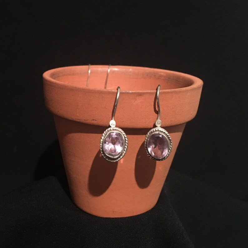 Amethyst Earring...Sterling Silver,Silvet earring...Handcrafted...Vintage 1980s...Hippie...February Birthstone...Gift...Vintage Shop...