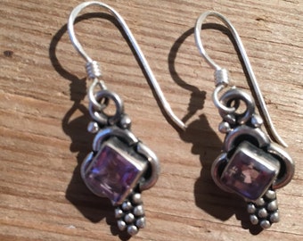 Amethyst Earring-Sterling Silver Earring-Handmade Vintage Earring - Purple Amethyst Stone Earring..