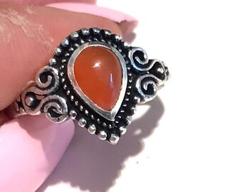 Anello con corniola: argento sterling fatto a mano, misura 7