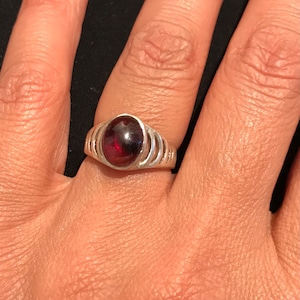 Oval Garnet Ring,Size 6 Sterling Silver Handmade Ring, Cabochon Garnet Ethnic, Bohemian, Hippie,Gypsy Style perfect gift for Men or Women