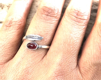 Garnet Sterling Silver Ring - January Birthstone, Size 7