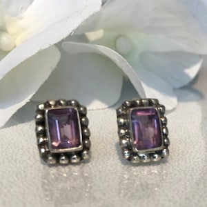 Amethyst stud Sterling Silver,Silver Studs , Handcrafted Stud February Birthstone Earrings