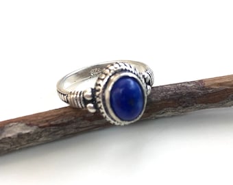Anillo de lapislázuli ovalado talla 6: joyería de plata de ley hecha a mano