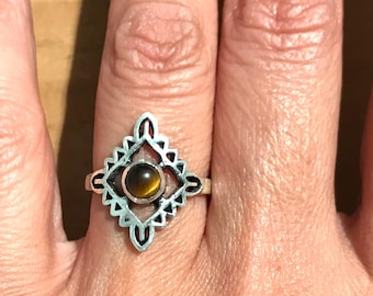 Sterling Silver Tiger's Eye Ring, Size 7, Bohemian Jewelry