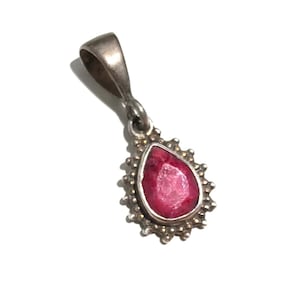 Handmade Oval Ruby Sterling Silver Pendant: Ethnic Red Gemstone