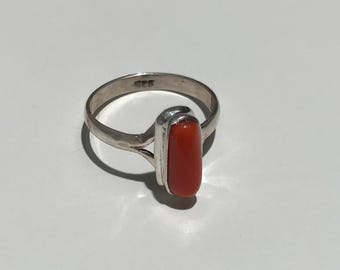 Handmade Natural Coral Ring: Sterling Silver Boho Ring, Size 8
