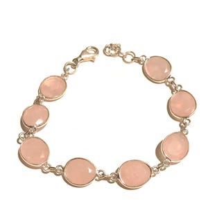 Rose Quartz Bracelet , Handcrafted Rose Quartz Bracelet - Faceted Gemstone in Sterling Silver - Elegant Jewelry Gift for Her”