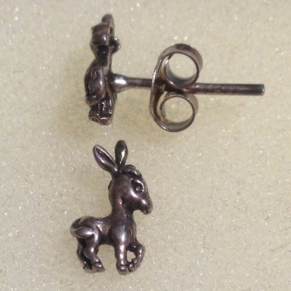 Vintage Sterling Silver Donkey Studs: Handcrafted Animal Earrings