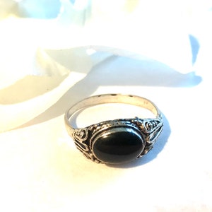 Oval Black Onyx Ring SIZE 6 , Sterling Silver Ring ,Handcrafted Ring , Cocktail Ring , Black Stone Ring , Onyx Ring,natural black stone Ring