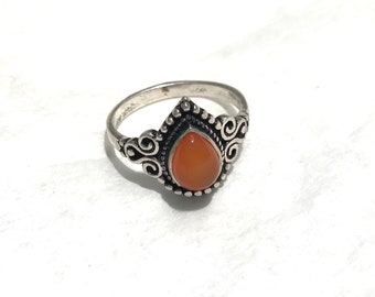 Anello vintage in argento sterling con corniola, fatto a mano, taglia 6