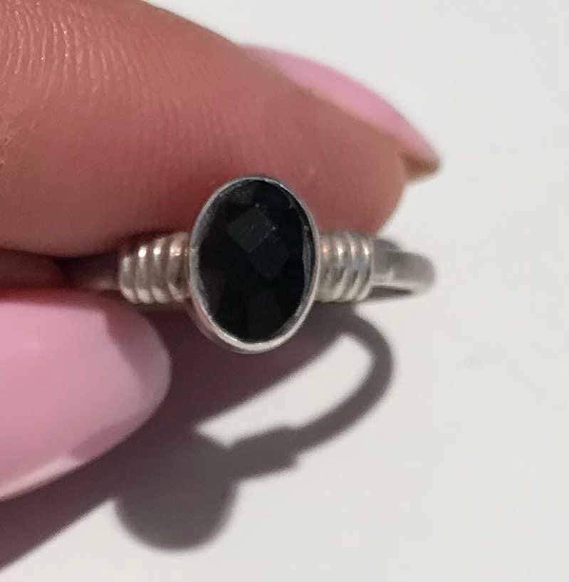 Anello Ovale In Onice Nero Fatto A Mano, Misura 7, Argento - Foto 5
