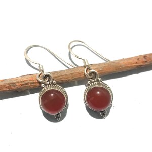 Sterling Silver Carnelian Dangle Earrings: Handmade Cabochon Gemstone