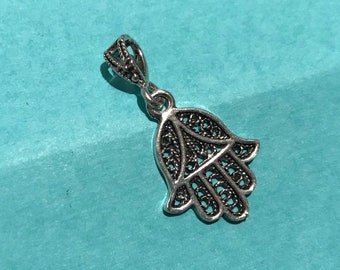 Khamsa Pendant Hamsa  pendant- Sterling Silver Pendant Hand of Fatima...Protection...Good Luck...Unique...Vintage....Islam...Vintage Shop...