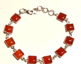Handgefertigtes Karneol Armband, Sterling Silber Edelstein Schmuck, 18-20 cm