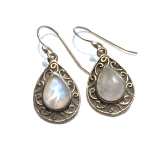 Moonstone Earrings, Sterling Silver Earrings, Dangle and Drop Earrings, Rainbow moonstone