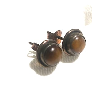 Tiger&#39;s Eye Stud , Sterling Silver Tigers Eye ,