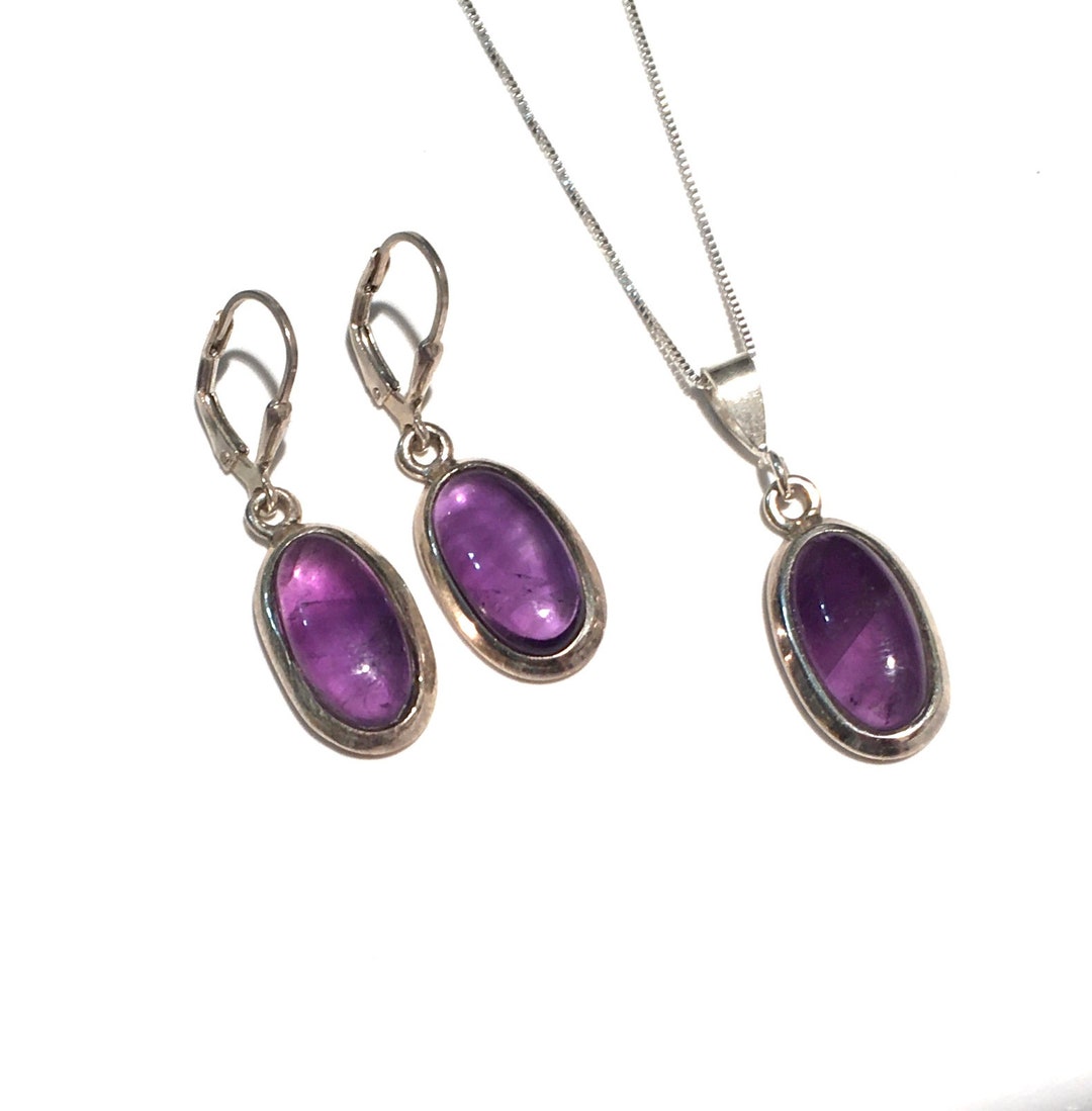 Amethyst Necklace , Silver Amethyst Set , Amethyst Earring and Pendant ...