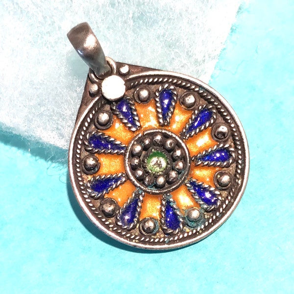 Berber Pendant , Silver Moroccan Pendant,Saharan Jewelry , Tribal Jewelry , Tuareg Pendant,Handmade Pendant , Enamelled Necklace.