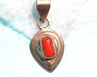 Vintage Coral Sterling Silver Pendant: Handmade Boho Necklace