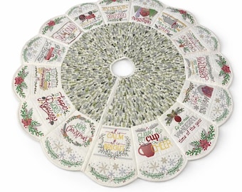 50 Inch Farmhouse Christmas Tree Skirt, Embroidered Heirloom Holiday Decor, Rustic Decor