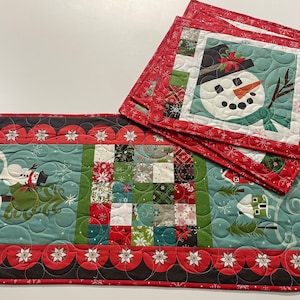 Quilted Winter Table Runner and Four Matching Placemats