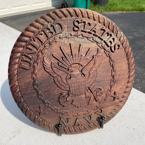 Solid Black Walnut Carved Navy Seal Plaque