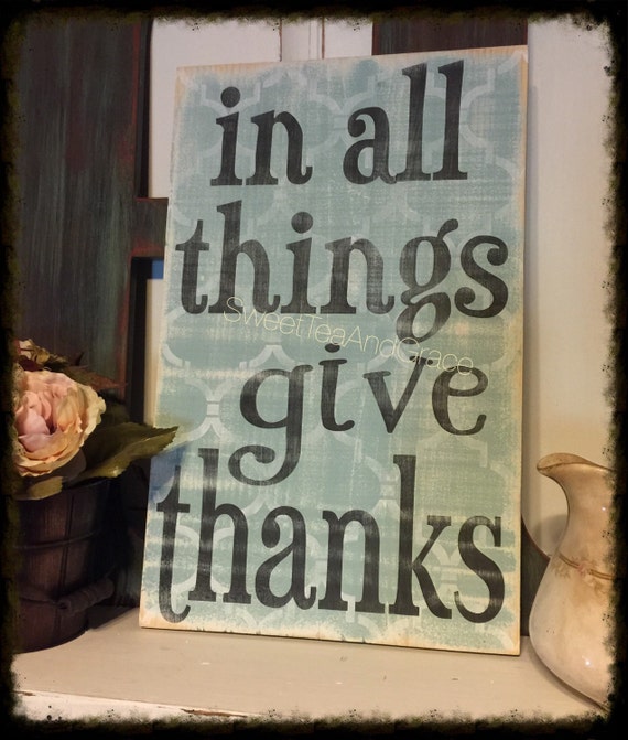 In All Things Give Thanks Wood Sign Quatrefoil Stenciled | Etsy