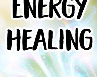 May include: Image with the words "ENERGY HEALING with the Angels" in a white font with a black outline. A hand is in the foreground with a bracelet. The background is a blurred green and yellow.