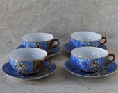 Vintage Japanese Kutani Satsuma Dragonware Moriage tea cups and plates