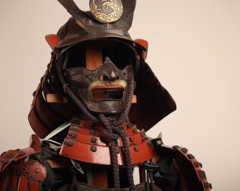 Vintage Japanese Red Yoroi Samurai Kabuto Armour A Set (23O-318)