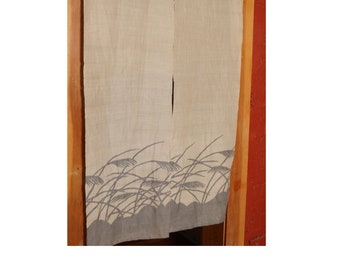 traditional linen noren, door way curtain. Susuki Silver Grass on  Gray (WE11-29) 35&quot;W x 59&quot;L