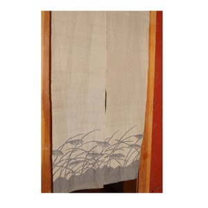 traditional linen noren, door way curtain. Susuki Silver Grass on  Gray (WE11-29) 35"W x 59"L