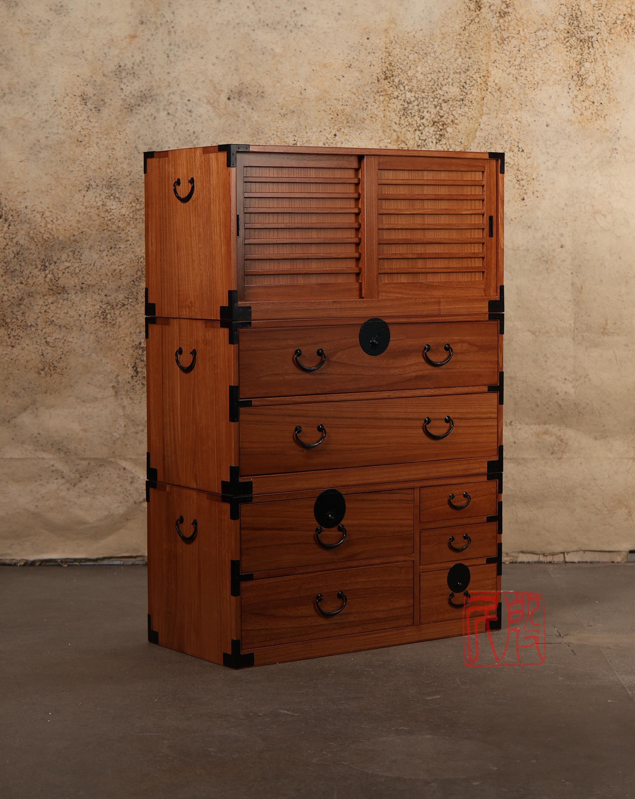 Japanese Style 3 Sections Clothing Chest, Dresser, Isho Dansu