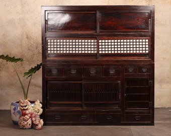 Antique Tansu Cabinet Seven Drawers Two Sliding Cabinets Kyoto