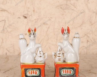 Antique Japanese Inari Fox Pair 10 1/2