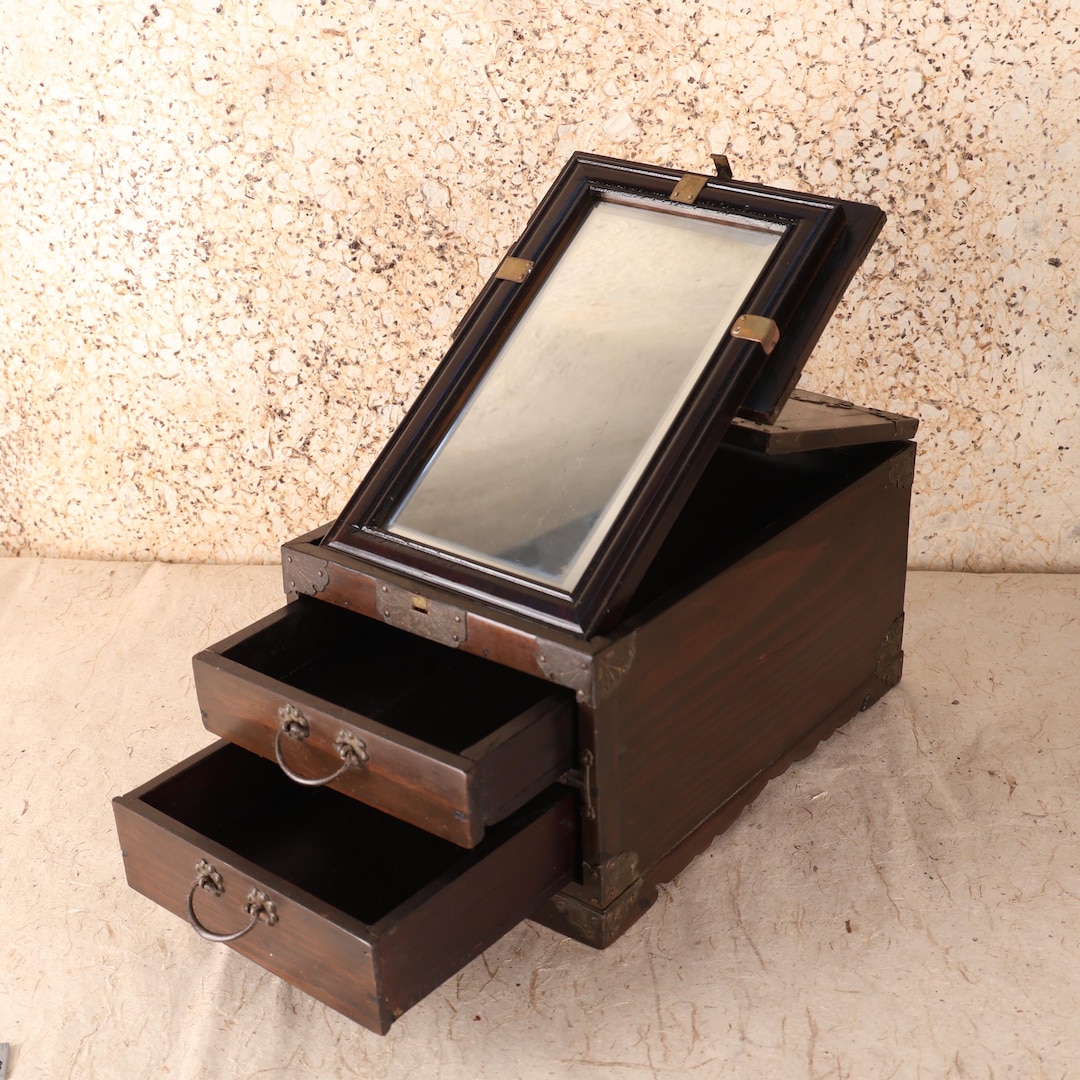 Antique Japanese Mirror Box — Wood, 1920, Taisho Era (SKU: 25S-768