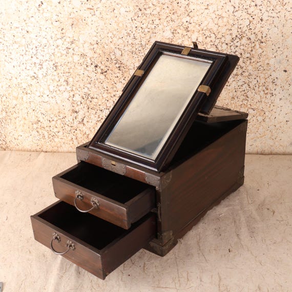 Antique Japanese Mirror Box — Wood, 1920, Taisho Era (SKU: 25S-768