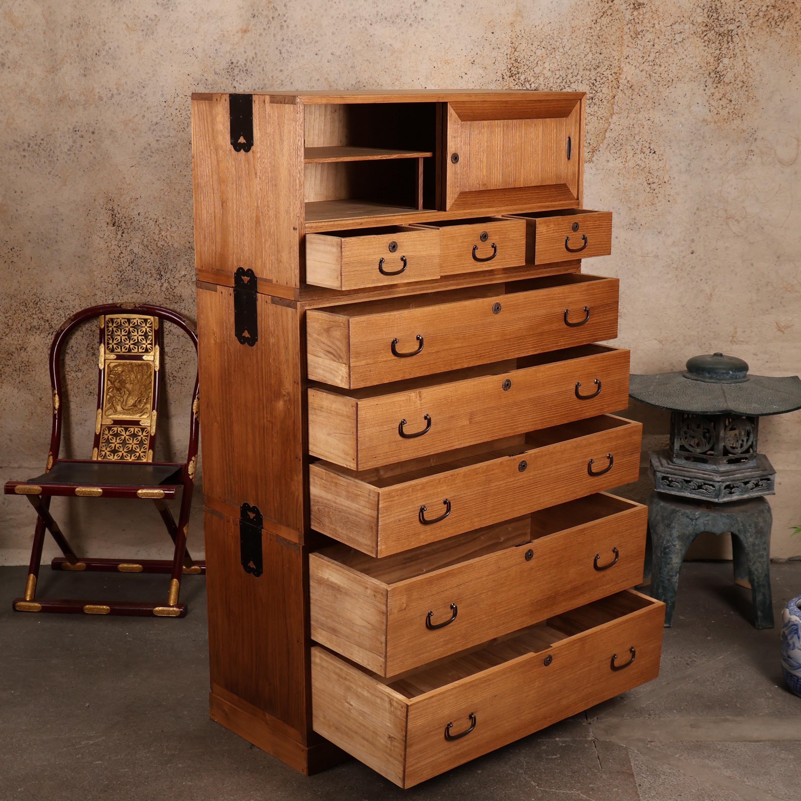 Antique Japanese Kimono Tansu Chest — Kirinoki, 1920, Taisho Era