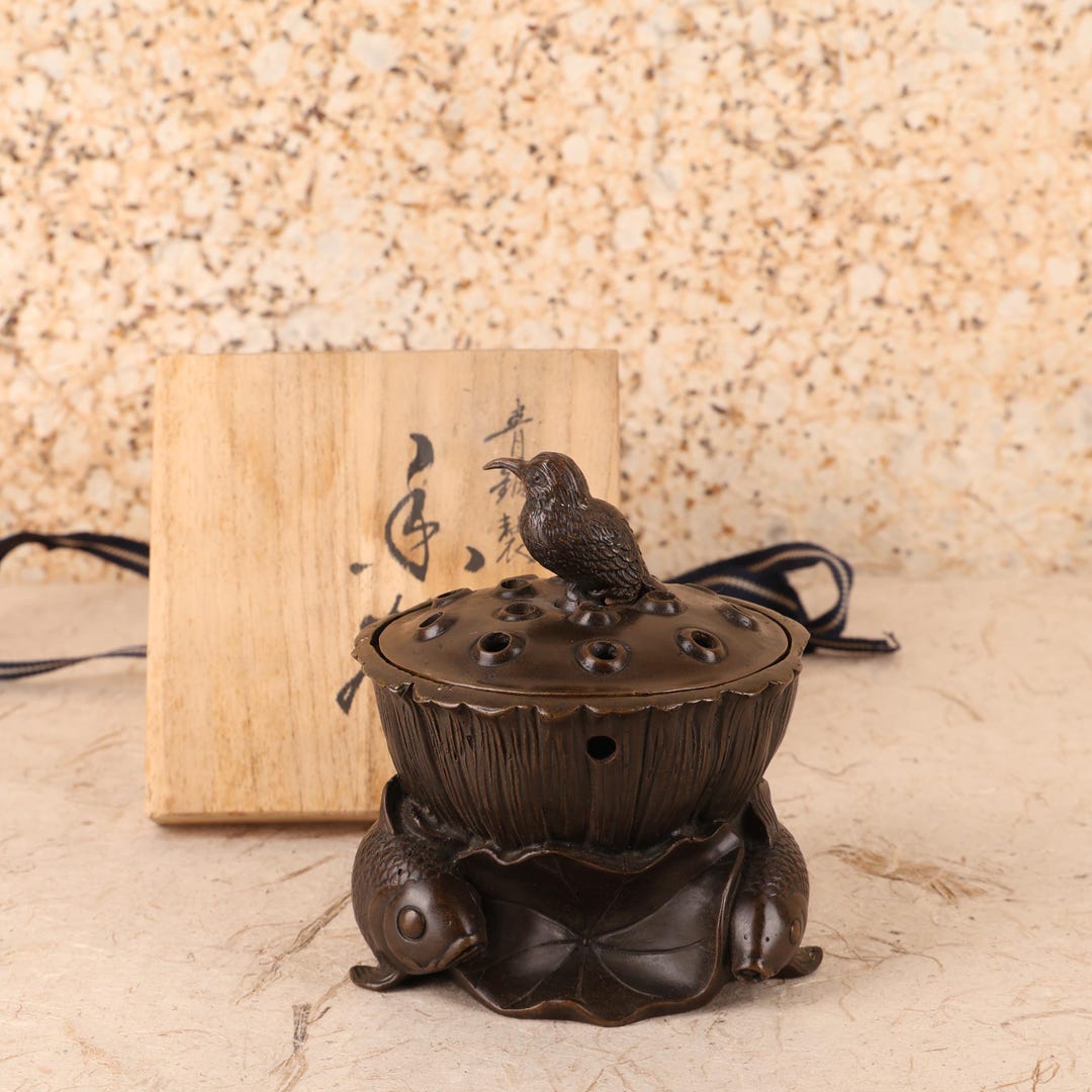 時代火鉢　火鉢　真鍮　Japanese traditional crafts Vintage Japanese Koro Incense Burner - 1980s Showa Era (25D-487