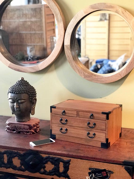 Japanese style jewelry box hand made with solid kiri wood. Etsy