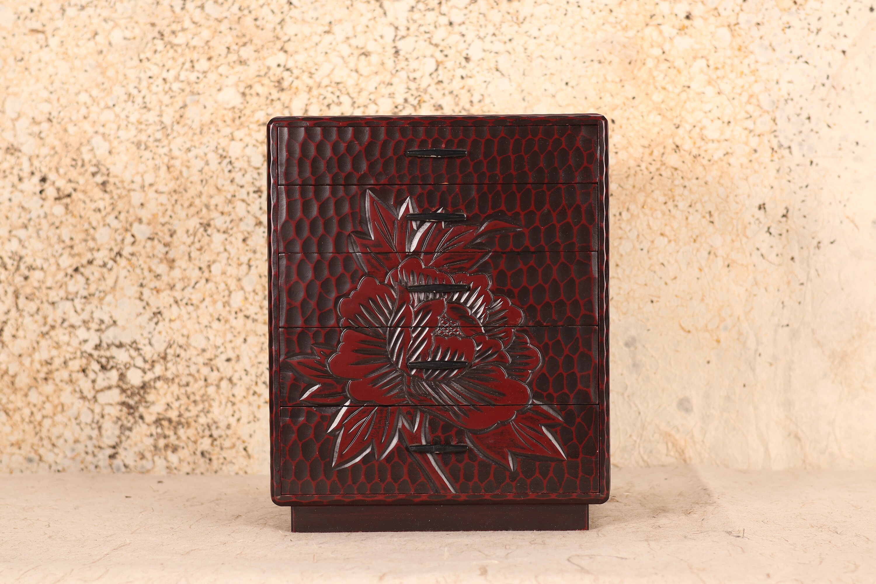 漆塗り引き出し箱 鎌倉彫牡丹(24A-710-2) - Etsy 日本