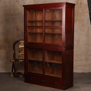 Antique Japanese Glass Kitchen Chest — Japanese Cedar 1920, Taisho Era (SKU: 25M-E300)