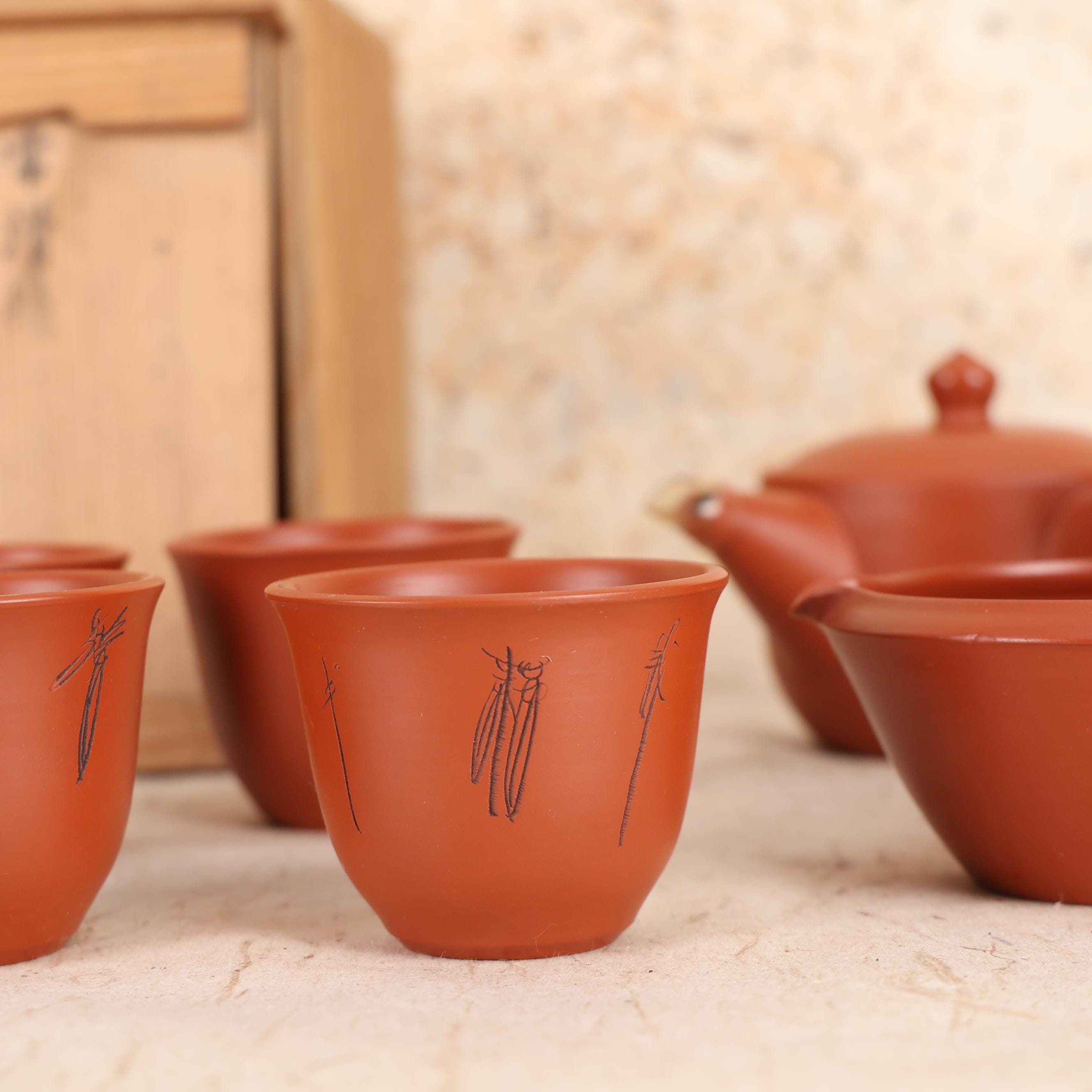 ヴィンテージ 常滑焼 煎茶器セット 木製収納箱付き (25 M-341-2