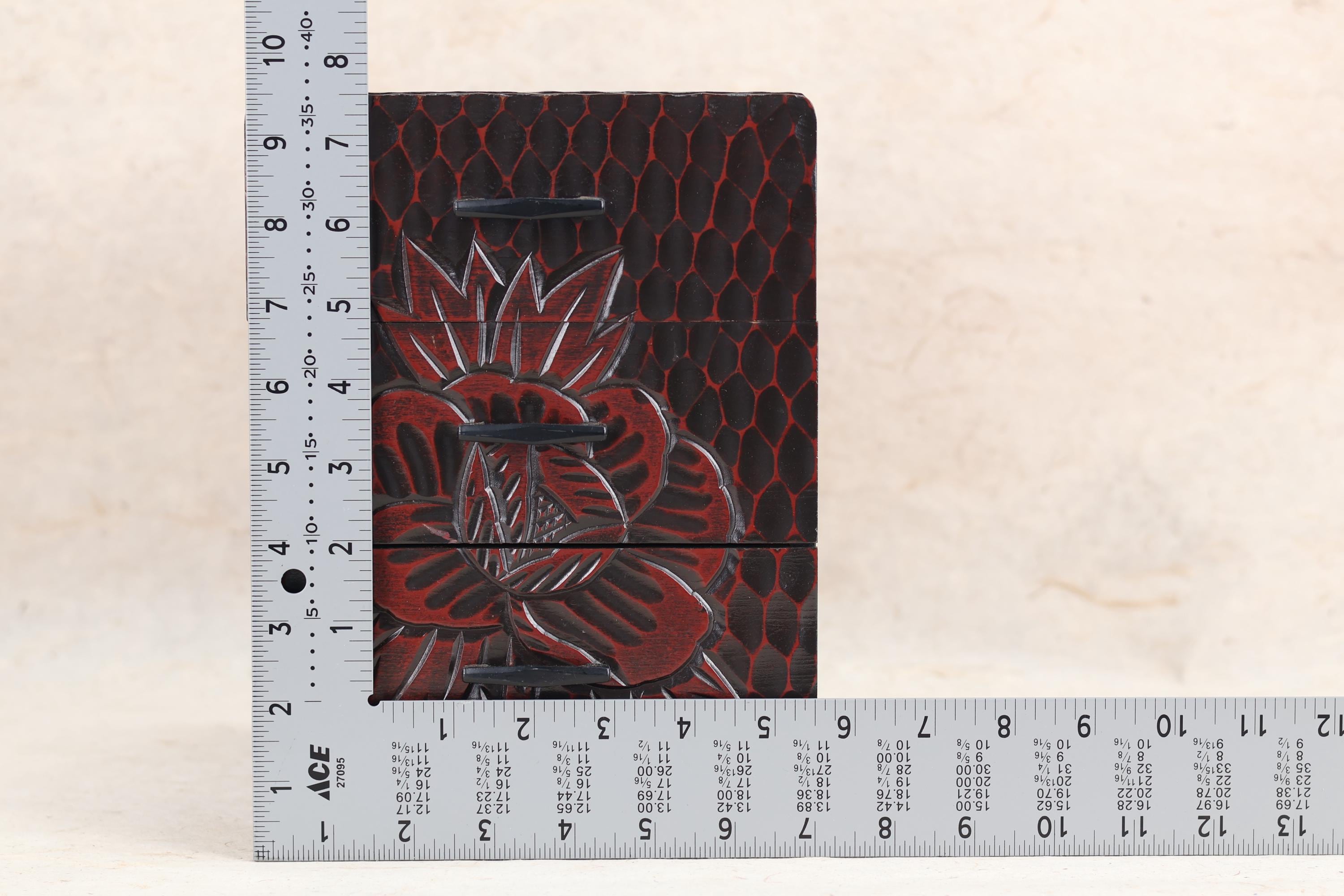Japanese Lacquer Drawers Box Kamakura Carving Peony(24n-83-5) - Etsy
