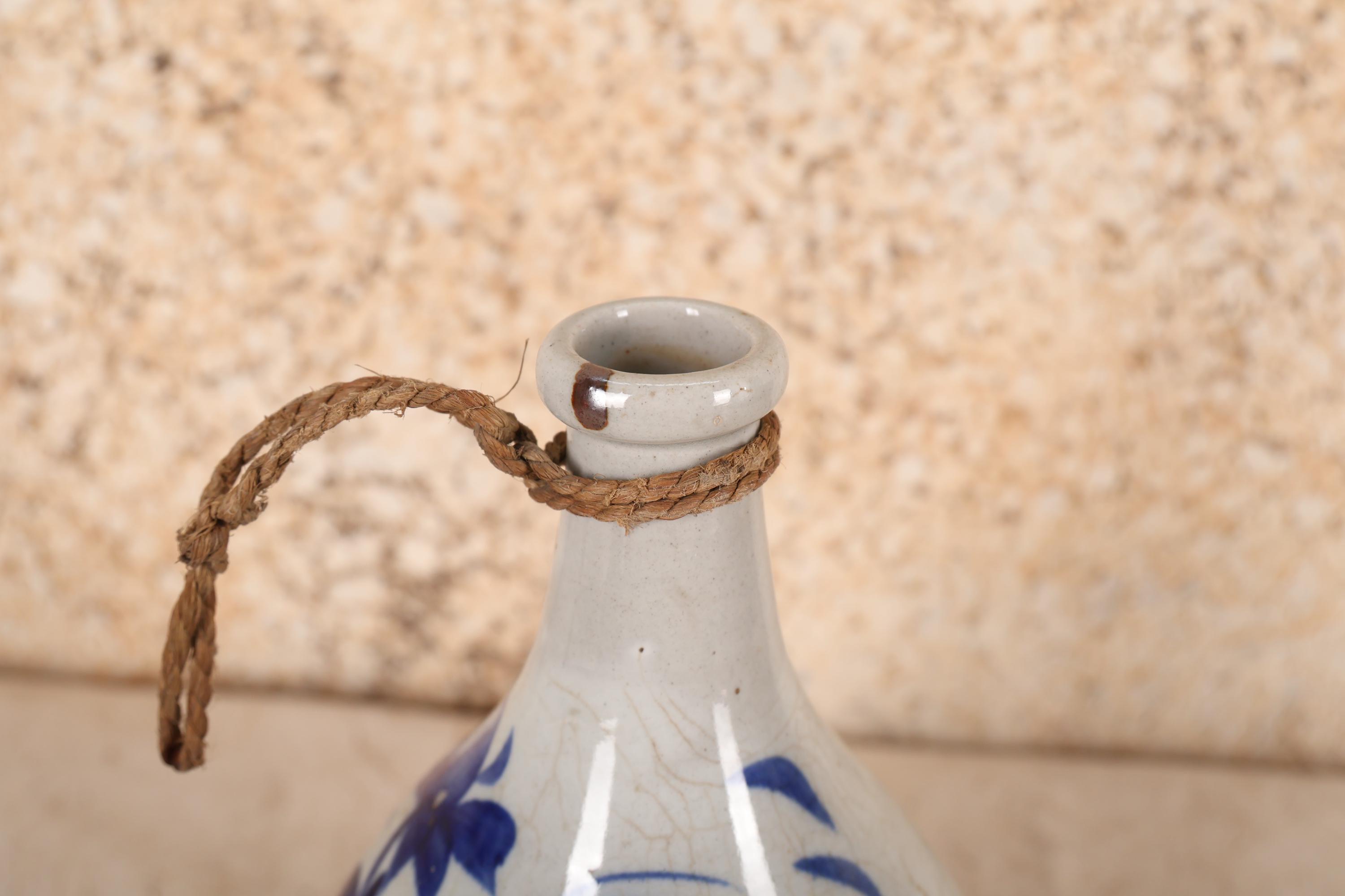 Antique Japanese Blue & White Sake Bottle — 1880s, Meiji Era (SKU