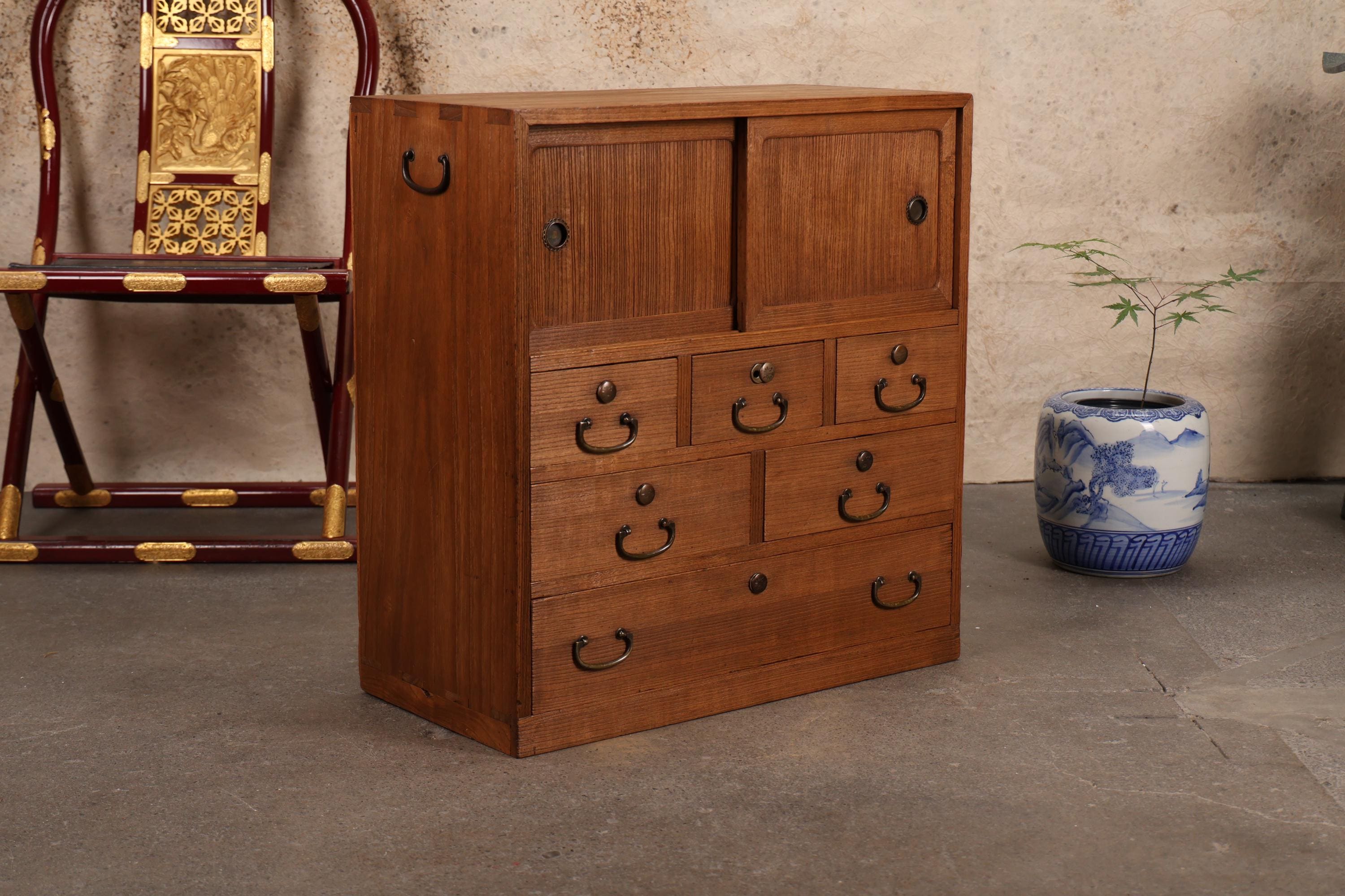 Antique Japanese Small Chest Ko Tansu — Kirinoki, 1920, Taisho Era