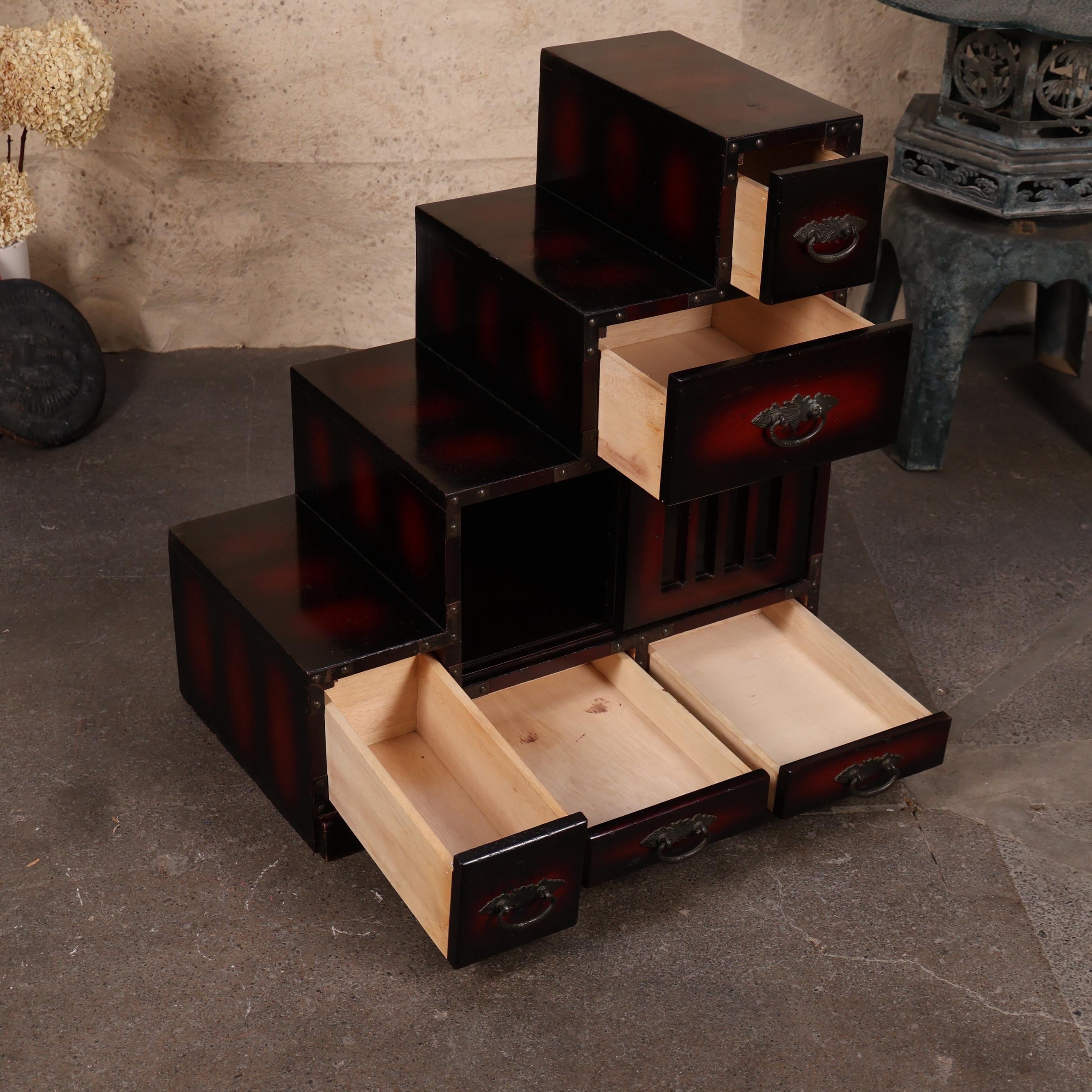 アンティーク 階段箪笥：昭和時代の木製キャビネット（25S-G439