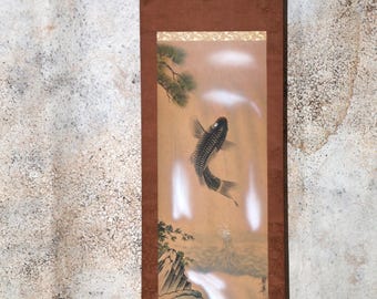 Vintage Japanese Painting, Scroll. Jumping Carp(24n-j21-6) - Etsy