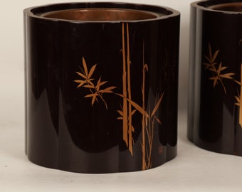 Antique Japanese Lacquer Hibachi Bamboo (22J-265)